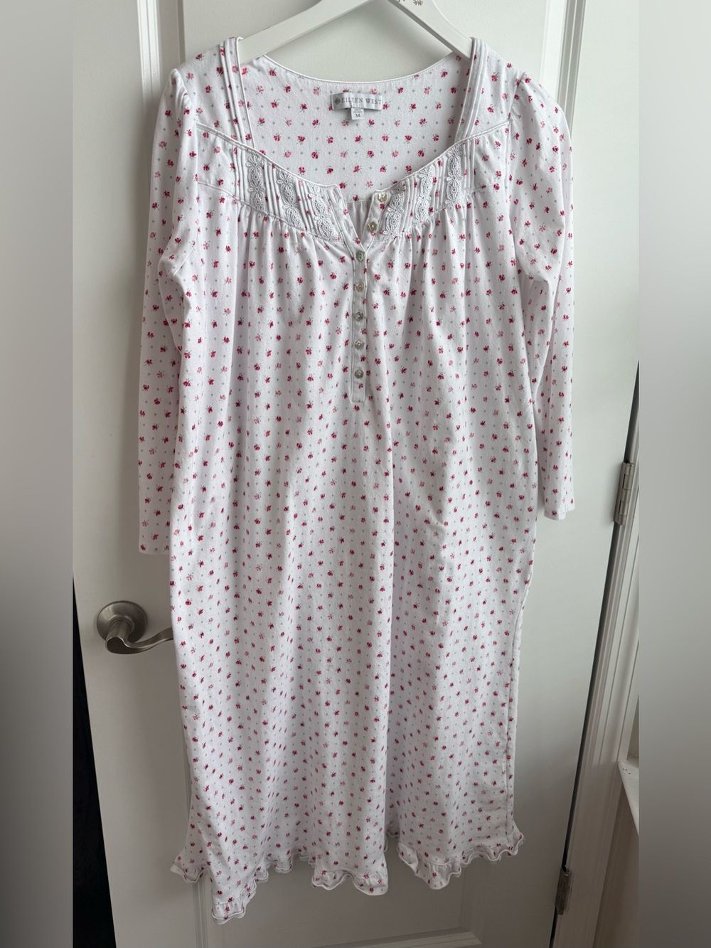 Eileen West Floral Cotton Nightgown Traditional Sleepwear Ruffle Hem Medium